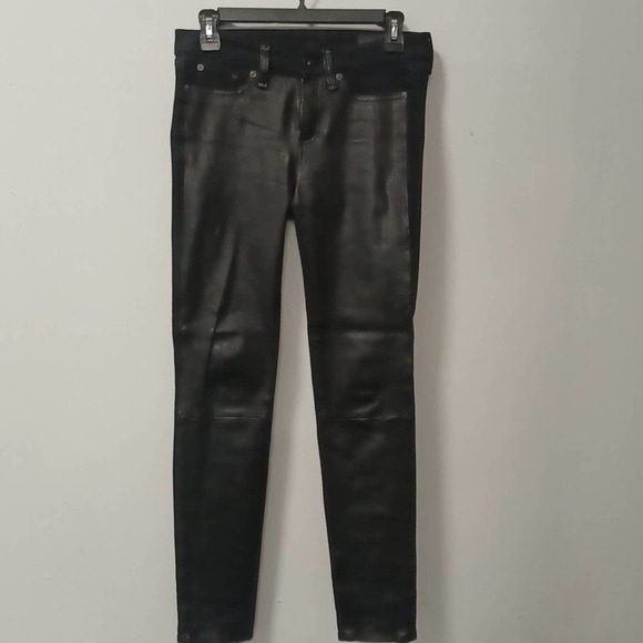 Rag & Bone Leather & Black Denim Combo Skinny Jean Size 25 - Picture 2 of 7